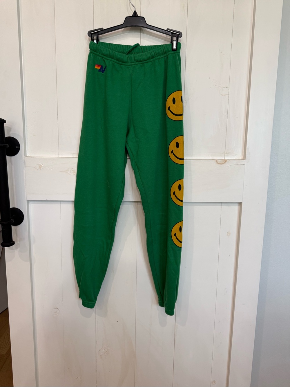 Aviator Nation Green Track Pants with Yellow Smiley Prints